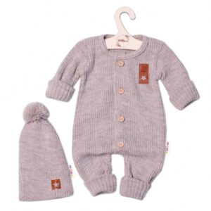 Baby Nellys 2-dílná sada Pletený overálek STAR + čepice Hand Made, béžový, vel. 80/86