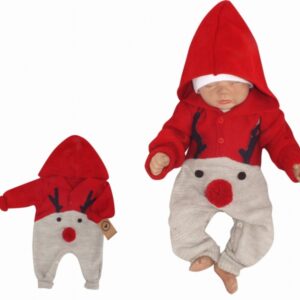 Z&Z Dětský pletený Vánoční overálek s kapucí a knoflíčky Baby Sob, červený