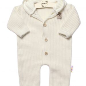 Baby Nellys Pletený overálek s kapucí a knoflíčky Hand Made, ecru, vel. 80/86