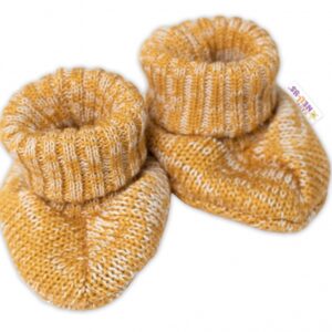 Baby Nellys Pletené botičky/capáčky STAR Hand Made, medové žihané, vel. 80/86
