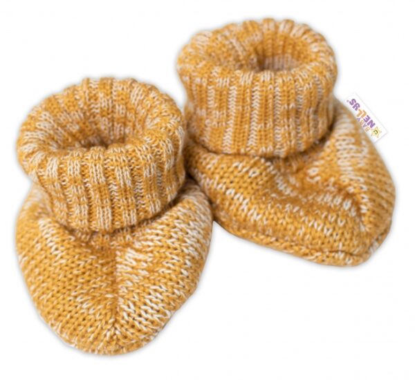 Baby Nellys Pletené botičky/capáčky STAR Hand Made, medové žihané, vel. 80/86