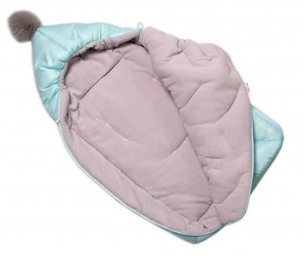 Dětský fusak Baby Nellys s kapucí a kožešinovou bambulí, modrý, mint - Image 2