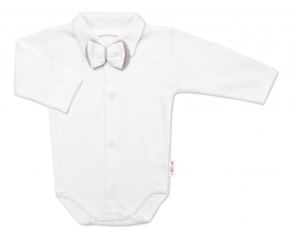 5-dílná pletená sada Baby Nellys, Boy, body, kalhoty, svetr, čepička, motýlek - béžová - Image 5
