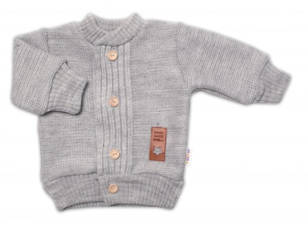 5-dílná pletená sada Baby Nellys, Boy, body, kalhoty, svetr, čepička, motýlek - šedá - Obrázek 3