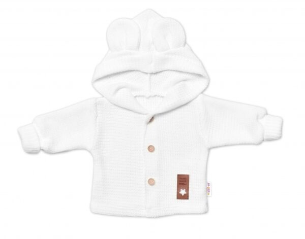 Dětský elegantní pletený svetřík s knoflíčky a kapucí s oušky Baby Nellys, bíly, vel. 68 - Image 3