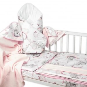 6-ti dílná výhod. sada s dárkem pro miminko Baby Nellys, 120x90 Slon a duha, růžová/bílá