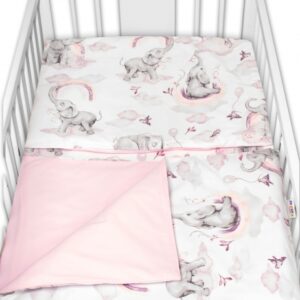 6-ti dílná výhod. sada s dárkem pro miminko Baby Nellys, 135x100 Slon a duha, růžová/bílá