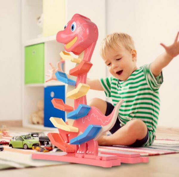 Veselá hrající autodráha/skluzavka Dino + 6 autíček, oranžová - Obrázek 7