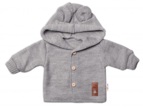 Dětský elegantní pletený svetřík s knoflíčky a kapucí s oušky Baby Nellys, šedý, vel. 68 - Image 2