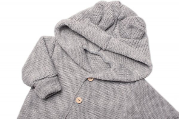 Dětský elegantní pletený svetřík s knoflíčky a kapucí s oušky Baby Nellys, šedý, vel. 86 - Image 3