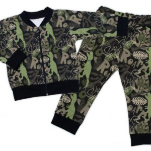 Stylová bavlněná tepláková souprava G-baby,  Dino - khaki/černá