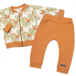 Stylová bavlněná tepláková souprava G-baby,  Lišky - hořčicová, vel. 104