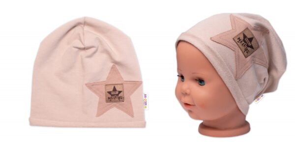 Dětská čepice bavlna, Baby Star, Baby Nellys, béžová - Obrázek 3