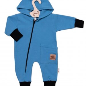Teplákový overal s kapsičkou a kapucí BOY, Baby Nellys, modrý, vel. 62