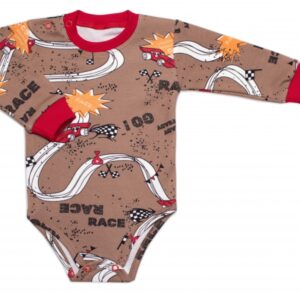Body dl. rukáv, bavlna, zapínání u krku Mrofi, RACE - hnědé, vel. 80