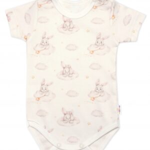 Body kr. rukáv, bavlna, zapínání u krku, Baby Nellys Králičci, krémové, vel. 74