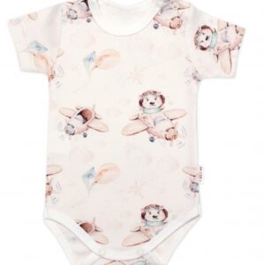 Body kr. rukáv, bavlna, zapínání u krku, Baby Nellys Piloti, krémové, vel. 74