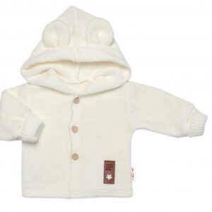 Dětský elegantní pletený svetřík s knoflíčky a kapucí s oušky Baby Nellys, ecru, vel. 68