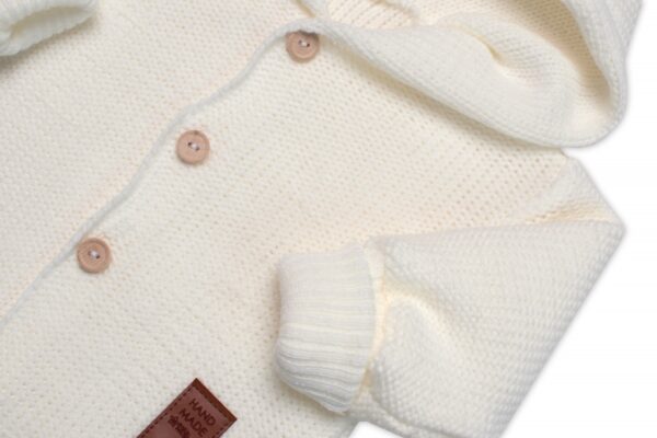 Dětský elegantní pletený svetřík s knoflíčky a kapucí s oušky Baby Nellys, ecru, vel. 68 - Image 2