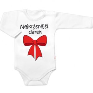 Body dlouhý rukáv s vtipným textem Baby Nellys, Nejkrásnější dárek, bílé, vel. 86