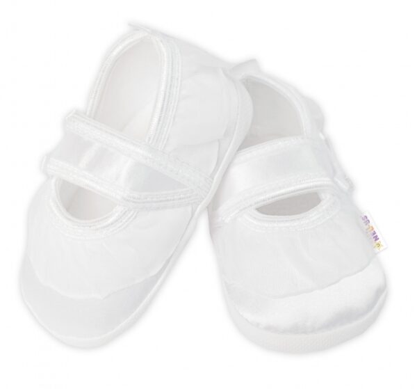 Kojenecké capáčky/botičky saténové s volánkem, Baby Nellys, bílé, vel. 68/74, 12,5cm - Obrázek 2