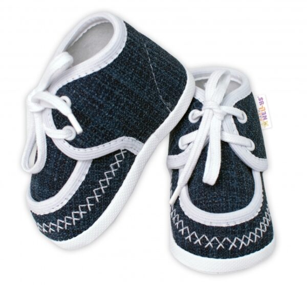 Kojenecké capáčky/botičky s obšitím, Baby Nellys, jeans - Obrázek 2