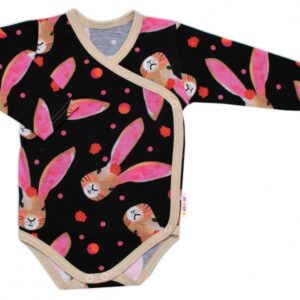 Zavinovací kojenecké body dl. rukáv, bavlna, Zajíček Baby Nellys, granát
