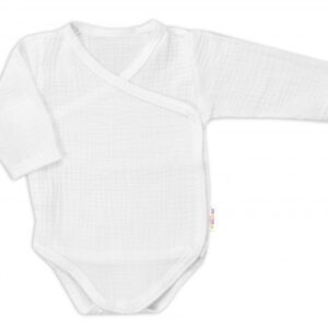 Zavinovací kojenecké body dl. rukáv, mušelín, Baby Nellys, bílé, vel. 68