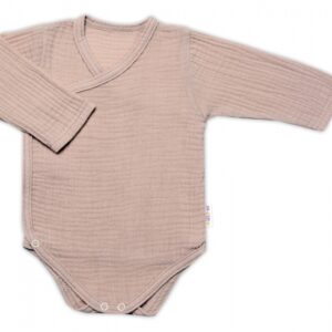 Zavinovací kojenecké body dl. rukáv, mušelín, Baby Nellys, béžové, veľ. 68
