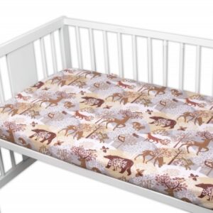 Bavlněné prostěradlo, Wild animals, Baby Nellys, hnědé, 140 x 70 cm
