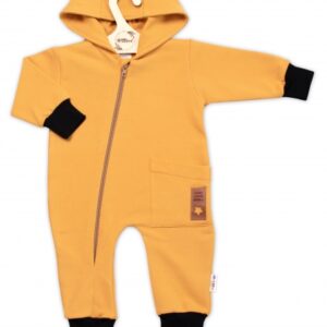 Teplákový overal s kapsičkou a kapucí BOY, Baby Nellys, hořčicový