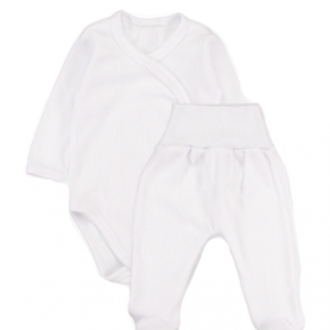 Zavinovací body dl. rukáv + polodupačky s žebrovaným vzorem, 2D sada MBaby, bílé, vel. 68