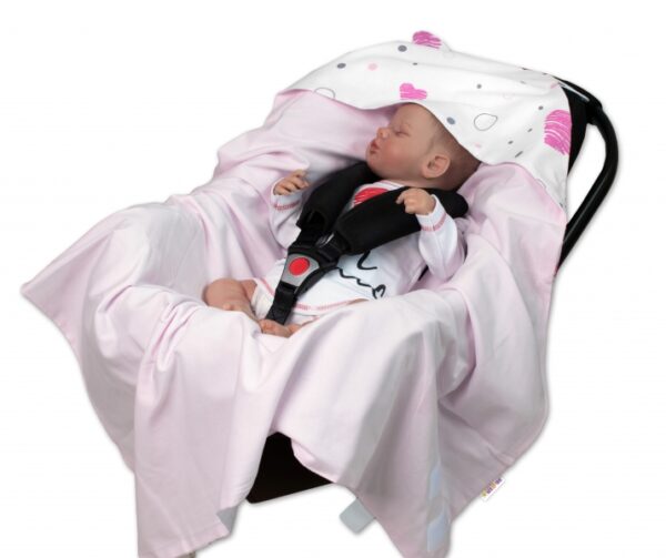 Zavinovací deka s kapucí, bavlna + jersey, I love Girl Baby Nellys, růžová - Obrázek 3