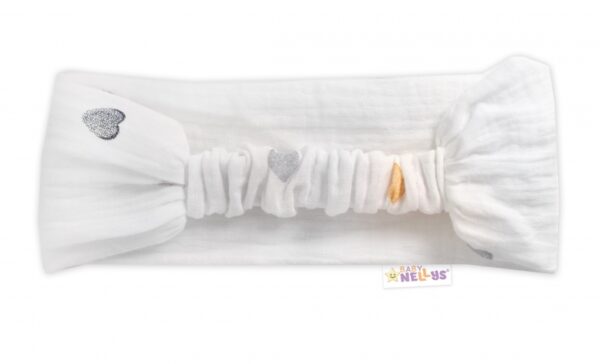 Letní čelenka, bandana, mušelín, Srdíčka, Baby Nellys - smetanová, vel. 104/110 - Image 2