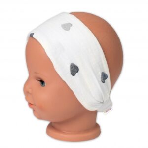 Letní čelenka, bandana, mušelín, Srdíčka, Baby Nellys - smetanová, vel. 116/122
