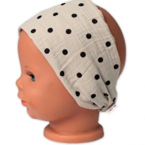 Letní čelenka, bandana, mušelín, Puntík, Baby Nellys - cappuccino, vel. 104/110