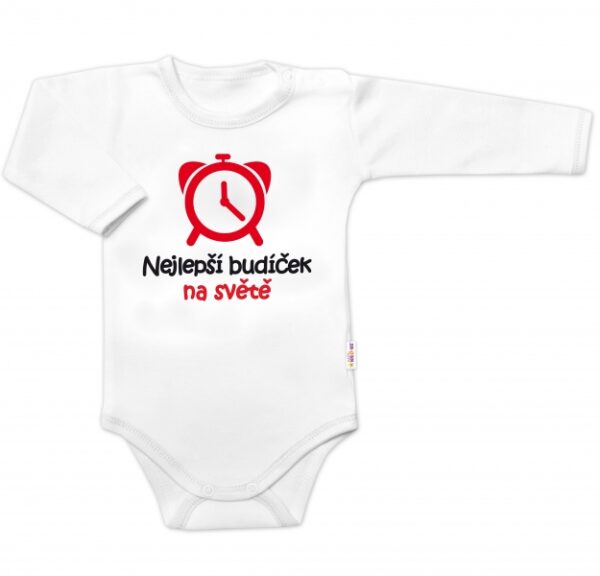 Body dlouhý rukáv Nejlepší budíček na světě, Baby Nellys, bílé, vel. 86