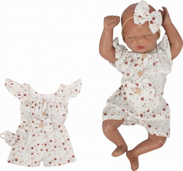 Body s nohavičkami kr. rukáv + čelenka, mušelín, 2D sada, Z&Z, bílá, vel. 80