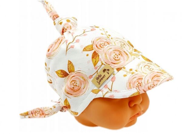 Dětský bavlněný šátek s kšiltem na zavazování, Premium Baby Nellys, růže - Obrázek 3