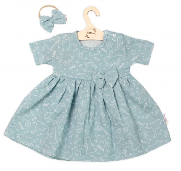 Mušelínové šatičky + čelenka 2-dílná sada Dino, Baby Nellys, mátové, vel. 86 - Image 3