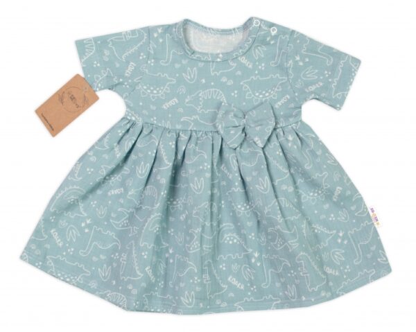 Mušelínové šatičky + čelenka 2-dílná sada Dino, Baby Nellys, mátové, vel. 86 - Image 5