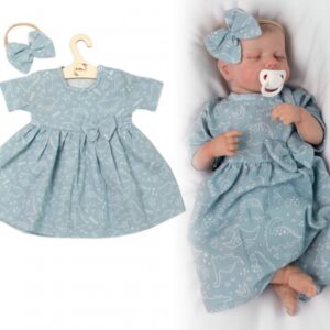Mušelínové šatičky + čelenka 2-dílná sada Dino, Baby Nellys, mátové, vel. 86