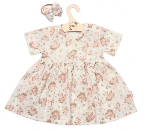 Mušelínové šatičky + čelenka 2-dílná sada Pivoňky, Baby Nellys, smetanové, vel. 86 - Image 3