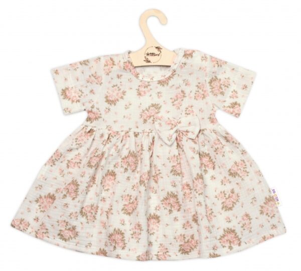 Mušelínové šatičky + čelenka 2-dílná sada Pivoňky, Baby Nellys, smetanové, vel. 98 - Image 4