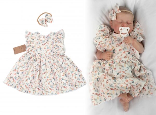 Mušelínové šatičky + čelenka 2-dílná sada Luční kvítky, Baby Nellys, smetanové, vel. 104 - Image 3