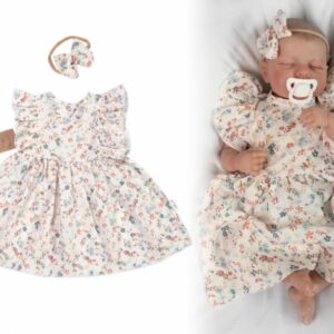Mušelínové šatičky + čelenka 2-dílná sada Luční kvítky, Baby Nellys, smetanové, vel. 104