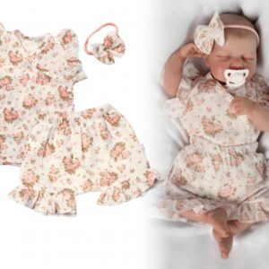 Zavinovací body, kraťasky + čelenka, mušelín, Pivoňky, Baby Nellys, smetanové, vel. 86