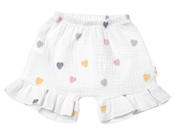 Zavinovací body, kraťasky + čelenka, mušelín, Srdíčko, Baby Nellys, smetanové, vel. 86 - Obrázek 6