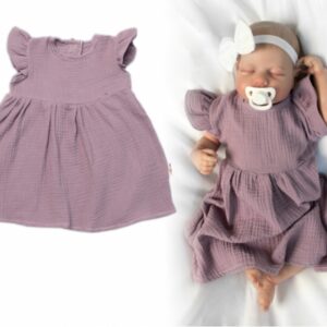 Dětské letní mušelínové šatičky kr.rukáv Sweet Summer, Baby Nellys, švestkové, vel. 104/11