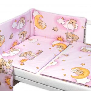 Mantinel s povlečením Premium, Baby Nellys, 3D sada, Medvídek na žebříku,růžový, 135x100cm